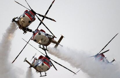 El equipo de helicpteros de la Fuerza Area India durante un ejercicio en Pokhran.