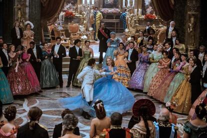 Having a ball: Lily James dances with her Prince Charming Richard Madden in ‘Cinderella.’