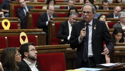 El presidente de la Generalitat, Quim Torra, en el pleno de este miércoles.