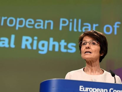 Marianne Thyssen, comissária europeia de Emprego, apresenta as novas medidas sociais.