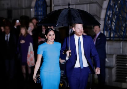 Enrique de Inglaterra y Meghan Markle, a su llegada a los premios Endeavour, celebrados el 5 de marzo de 2020 en Londres.