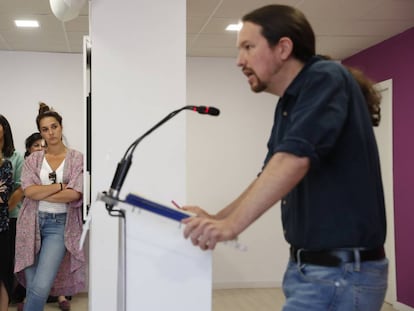 Pablo Iglesias, líder de Podemos, en la sede del partido en Madrid.