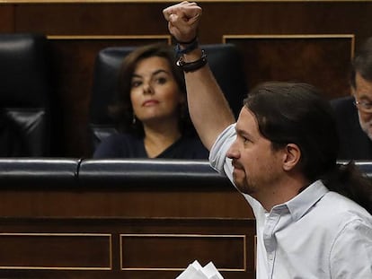 Pablo Iglesias tras su intervenci&oacute;n en el debate de investidura.