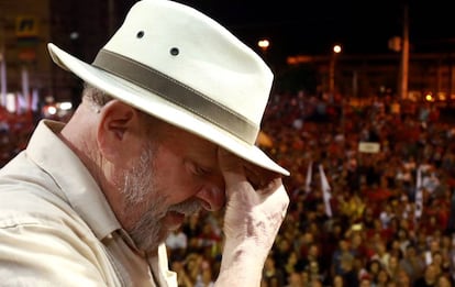 Ex-presidente Luiz Inácio Lula da Silva durante caravana em São Leopoldo, Rio Grande do Sul.