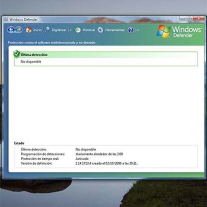 Hasta ahora una versión en continuo estado de pruebas para XP, Windows Defender sirve para eliminar programas de spyware y similares de nuestro sistema operativo. En Vista Defender viene ya incorporado al sistema operativo, como hizo Microsoft en su día con el Firewall. Quizás un anticipo de un futuro en el que sea la propia compañía la que remate la seguridad de sus productos, incluyendo en el sistema, y por el mismo precio, un antivirus completo.