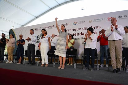 Claudia Sheinbaum durante el arranque de obras del programa de Vivienda para el Bienestar, en Quintana Roo, el 25 de abril de 2025.