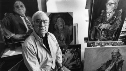 El pintor &Aacute;lvaro Delgado Ramos, en su estudio en 1992.
 