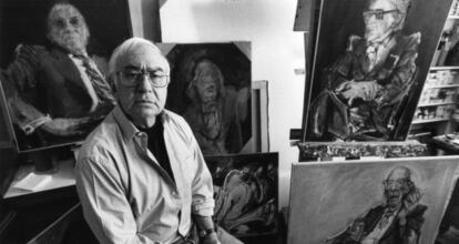 El pintor &Aacute;lvaro Delgado Ramos, en su estudio en 1992.
 