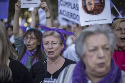 Manifestación en Madrid contra la falta de presupuesto para el Pacto contra la Violencia de Género, el pasado 16 de mayo. 