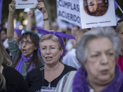 Manifestación en Madrid contra la falta de presupuesto para el Pacto contra la Violencia de Género, el pasado 16 de mayo. 