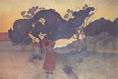 Un cuadro de Henri-Edmond Cross titulado <i>La ferme, soir,</i> de 1893, mostrado en la exposición del Museo d'Orsay dedicada al neoimpresionismo.