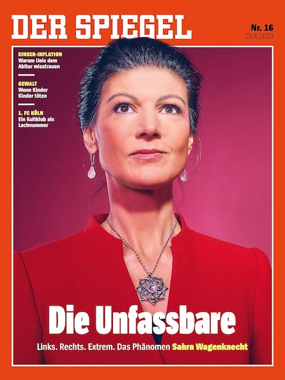 Cover of the German weekly 'Der Spiegel,' dedicated to Sahra Wagenknecht, from April 15, 2023