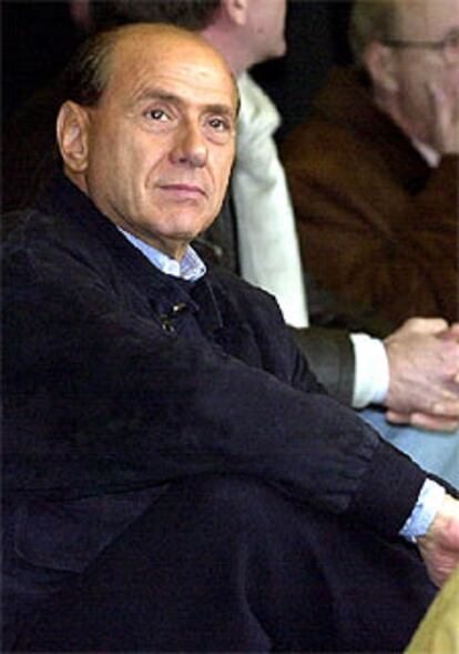 Silvio Berlusconi, durante un partido del equipo que preside, el Milan.
