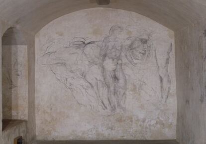 Dibujos atribuídos a Miguel Ángel en la habitacíón secreta de la Capilla de los Médici de Florencia.