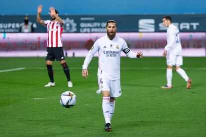 Sergio Ramos, en la semifinal de la Supercopa de España contra el Athletic el 14 de enero en Málaga.