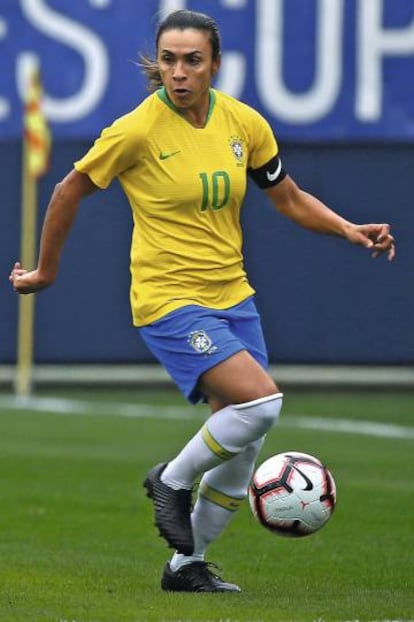 Marta durante un partido con la selección de Brasil en marzo.