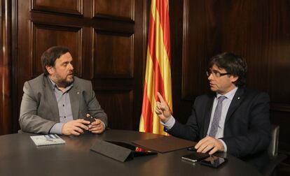 Junqueras i Puigdemont, reunits al Parlament.