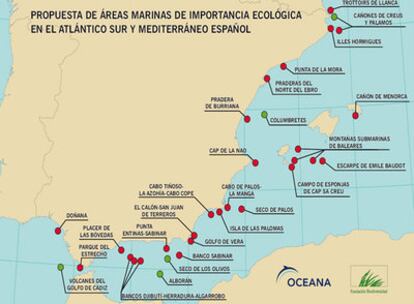 Las áreas marinas que Oceana y la Fundación Biodiversidad proponen que queden bajo protección