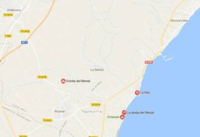 Situació de La platja del Marjal, a Les Cases d'Alcanar.