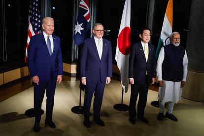 El presidente de EE UU, Joe Biden, junto a los primeros ministros de Australia, Anthony Albanese; Japón, Fumio Kishida, y la India, Narendra Modi, en una cumbre del Quad en Hiroshima (Japón) en mayo.