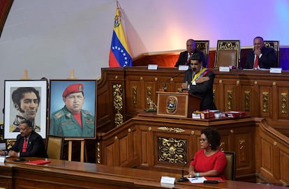 O presidente Nicolás Maduro durante um discurso na Assembleia Constituinte, em janeiro de 2020.