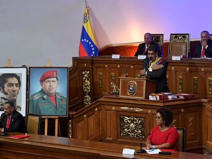 O presidente Nicolás Maduro durante um discurso na Assembleia Constituinte, em janeiro de 2020.