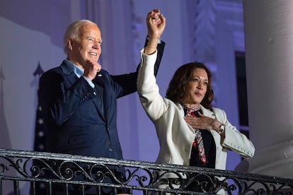 Kamala Harris and Joe Biden on July 4 at the White House during Independence Day celebrations.