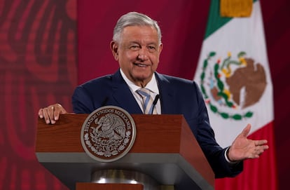 El presidente López Obrador en la mañanera de este lunes.