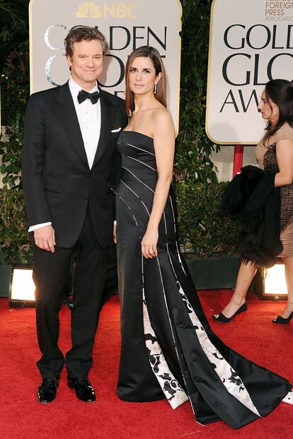 Colin Firth y su mujer, Livia Giuggioli, que lucía un vestido ecológico de Armani.