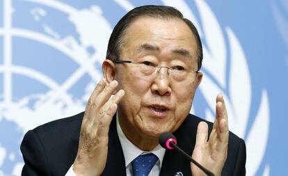 El secretario general de la ONU, Ban Ki-moon, este lunes en la sede del organismo en Ginebra (Suiza).
