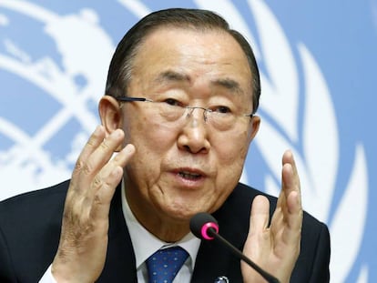 El secretario general de la ONU, Ban Ki-moon, este lunes en la sede del organismo en Ginebra (Suiza). 