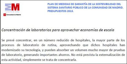 Primer párrafo de la página 10 de Plan de Sostenibilidad que el Gobierno regional presentó el 31 de octubre.