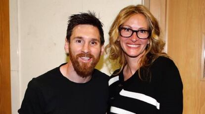 Messi y Julia Roberts, el pasado domingo tras El Clásico en el Bernabéu.