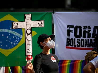 Manifestante em protesto com Bolsonaro em São Paulo, no último dia 3.