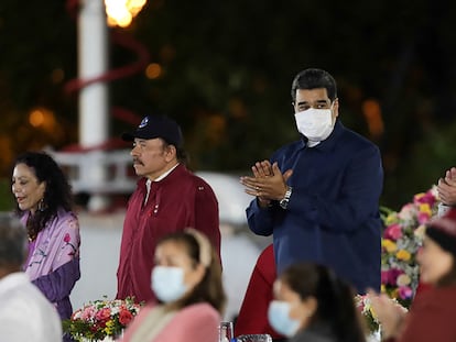 De izquierda a derecha, Rosario Murillo, Daniel Ortega, Nicolás Maduro y Miguel Díaz-Canel, el 10 de enero en Managua.