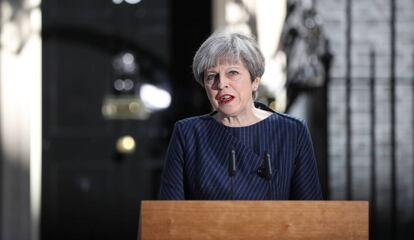 Theresa May, durante pronunciamento, nesta terça-feira.