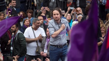 Pablo Iglesias, en una concentración de Podemos en el Reina Sofía en 2019.