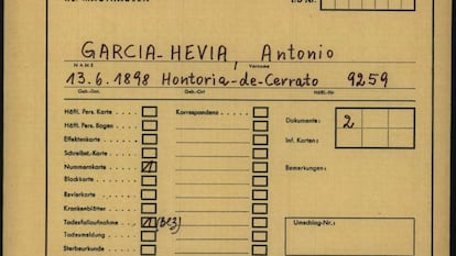 Ficha del campo de Mauthausen asignada a Antonio García Hevia.