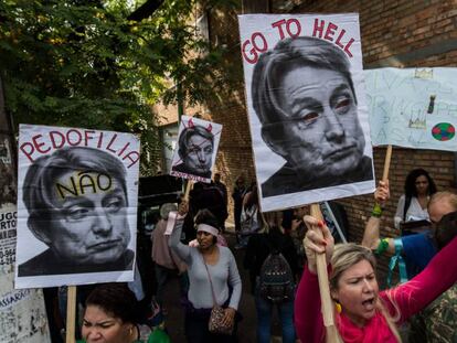 Protestas en Brasil contra la visita de la fil&oacute;sofa estadounidense Judith Butler. 