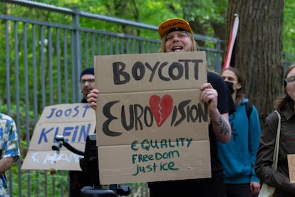 Manifestantes en Eurovisión 2024.