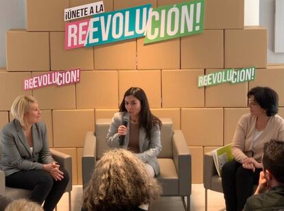 Silvia Barquero, Laura Duarte y Ana Bayle, en la presentación de los candidatos en Madrid.