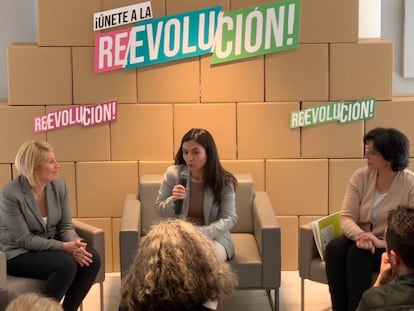 Silvia Barquero, Laura Duarte y Ana Bayle, en la presentación de los candidatos en Madrid.