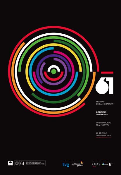 Cartel oficial de la 61 edición del Festival Internacional de Cine de San Sebastián, que se celebrará entre el 20 y el 28 de septiembre. El autor de la imagen es el diseñador Toni Pontí.