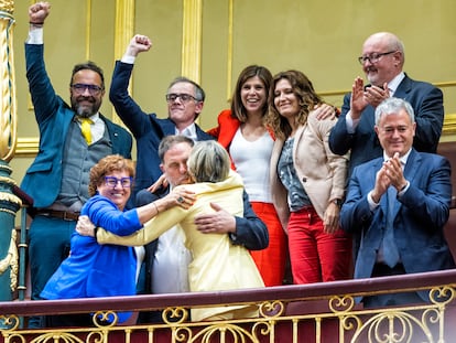Dolors Bassa, Oriol Junqueras y Carme Forcadell, entre otros, en la sesión del Congreso que ha aprobado, de forma definitiva, la ley de amnistía.