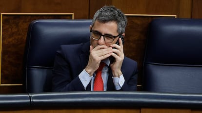 El ministro de la Presidencia y Justicia, Félix Bolaños, este jueves en el Congreso.