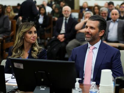 Lawyer Alina Habba and former U.S. President Donald Trump's son and co-defendant, Donald Trump Jr.