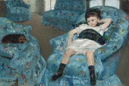 Niña en un sillón azul, óleo de 1878. Collection of Mr. and Mrs. Paul Mellon