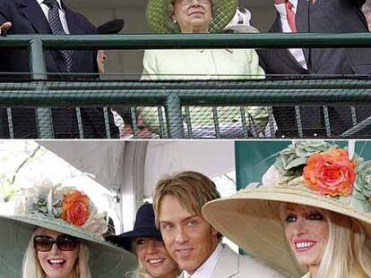 Isabel II y Felipe de Edimburgo (arriba), y Larry Birkhead, en el hipódromo de Kentucky.