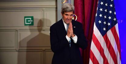 John Kerry, tras pronunciar su discurso en Bruselas.