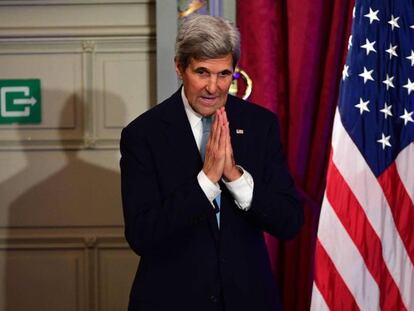 John Kerry, tras pronunciar su discurso en Bruselas.